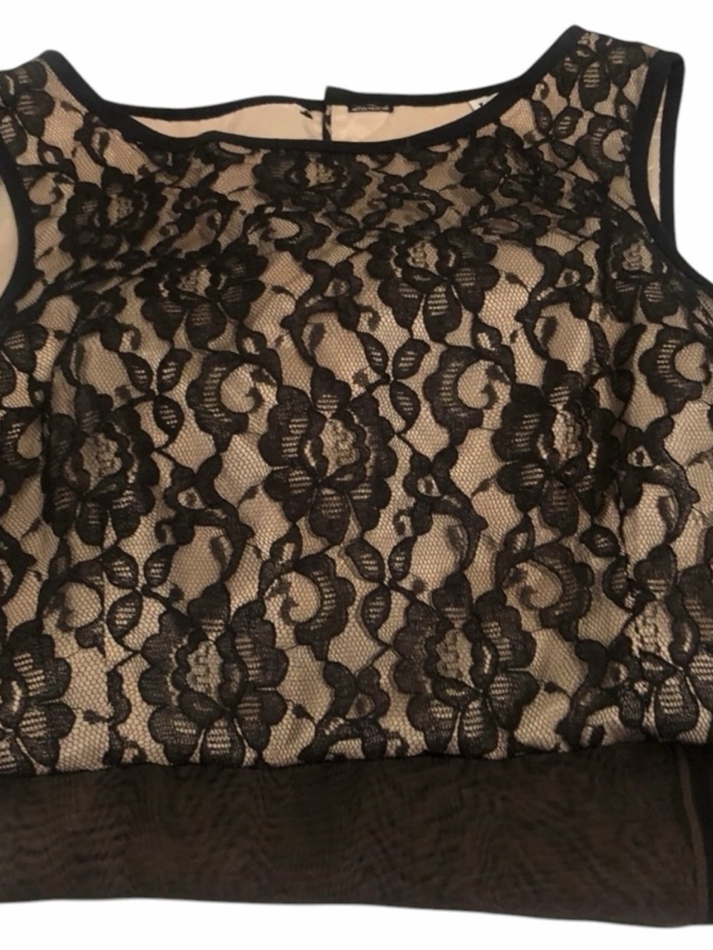 Ultra Dress Collection large black lace,nude lined button back sleeveless
